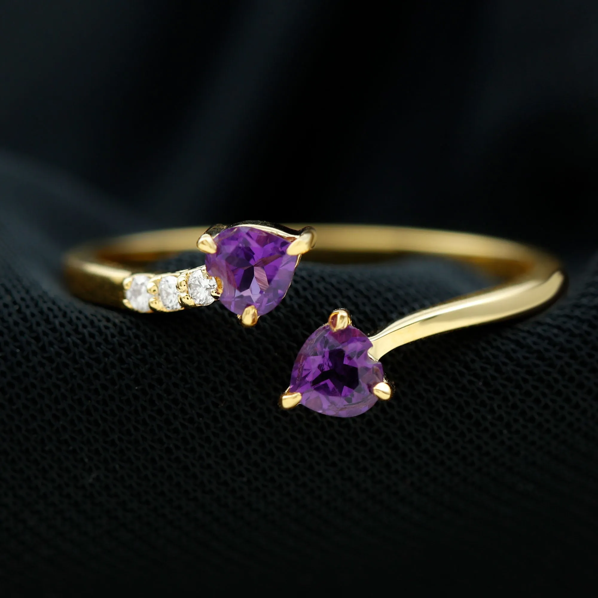 Heart Shape Amethyst and Diamond Two Stone Wrap Ring