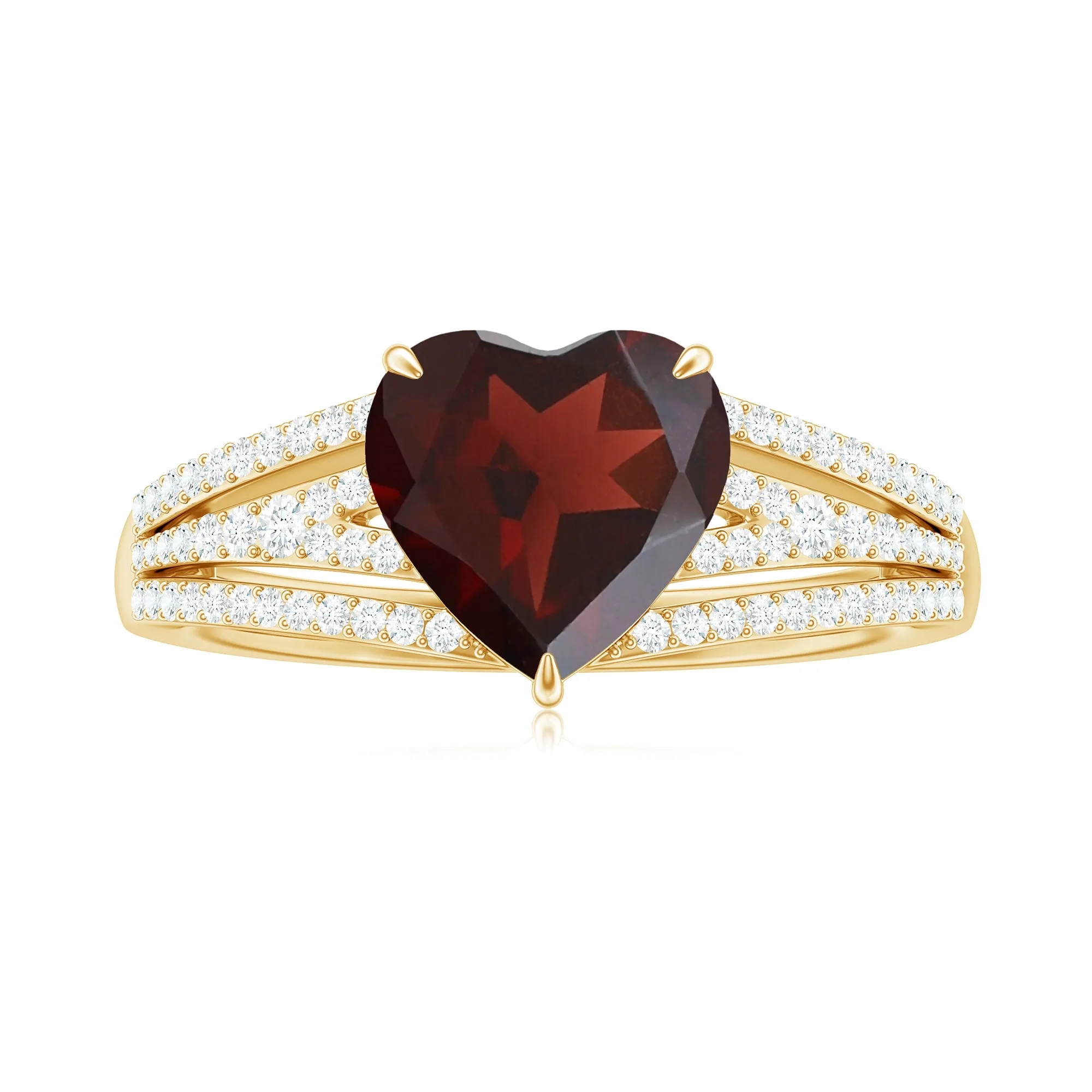 Heart Shape Solitaire Garnet Designer Engagement Ring with Diamond