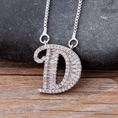 Hip Hop Initial Necklace for Women with Initial A-Z Zirconia in Silver Color