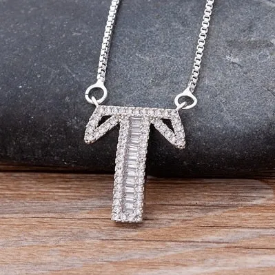 Hip Hop Initial Necklace for Women with Initial A-Z Zirconia in Silver Color
