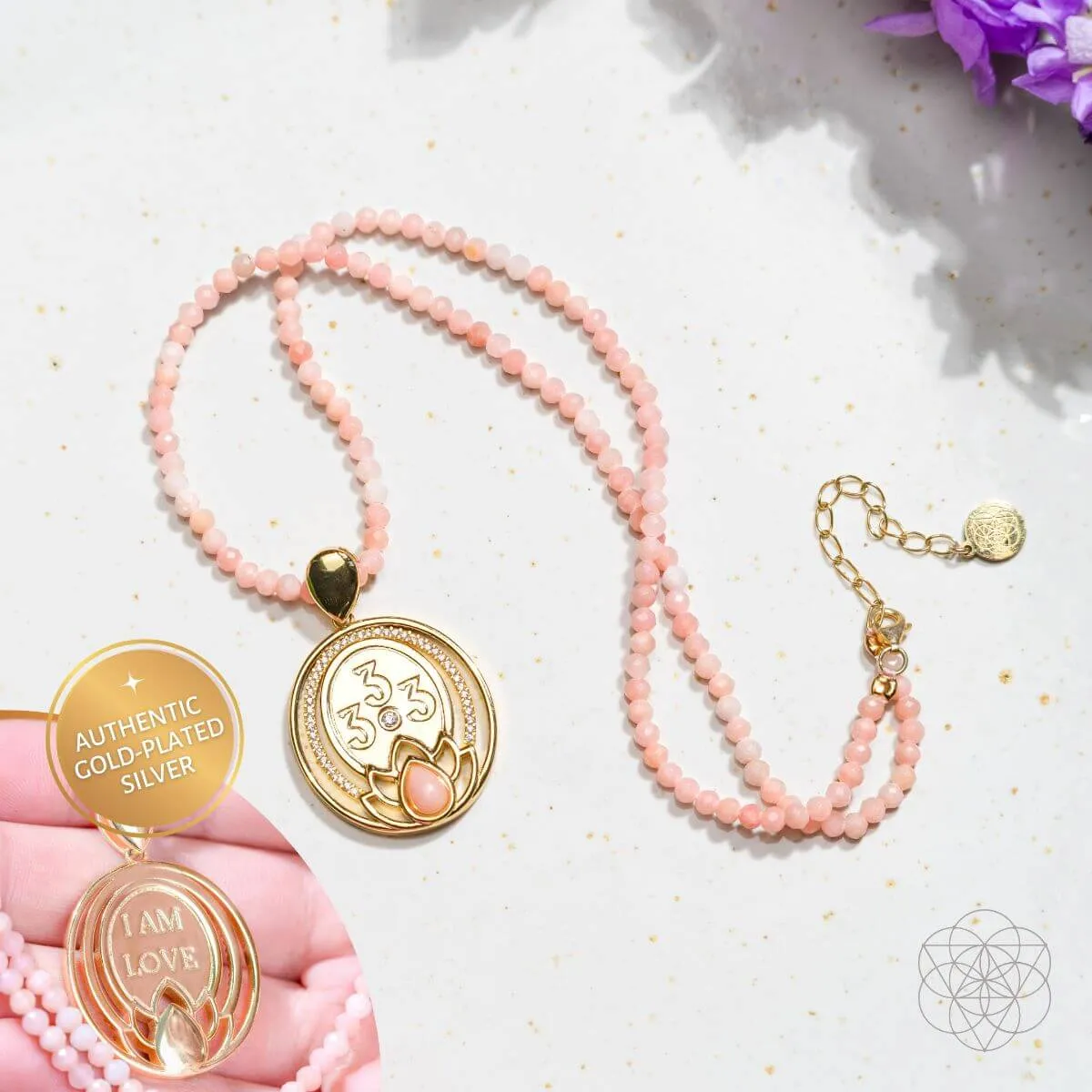 I Am Love - 333 Pink Opal Silver Necklace of True Love