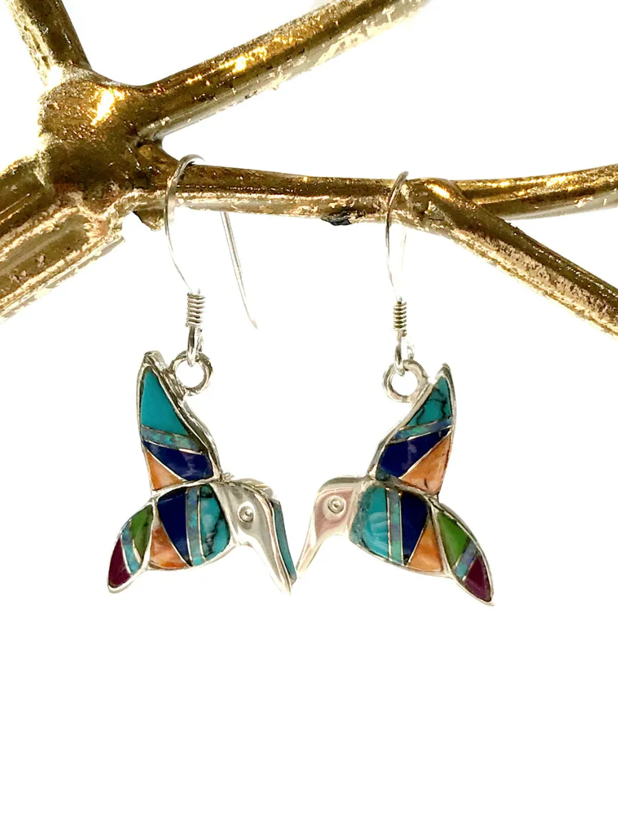 Inlaid Gemstone Hummingbird Dangles
