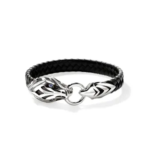 John Hardy Naga Silver 10mm Leather Bracelet with Blue Sapphire