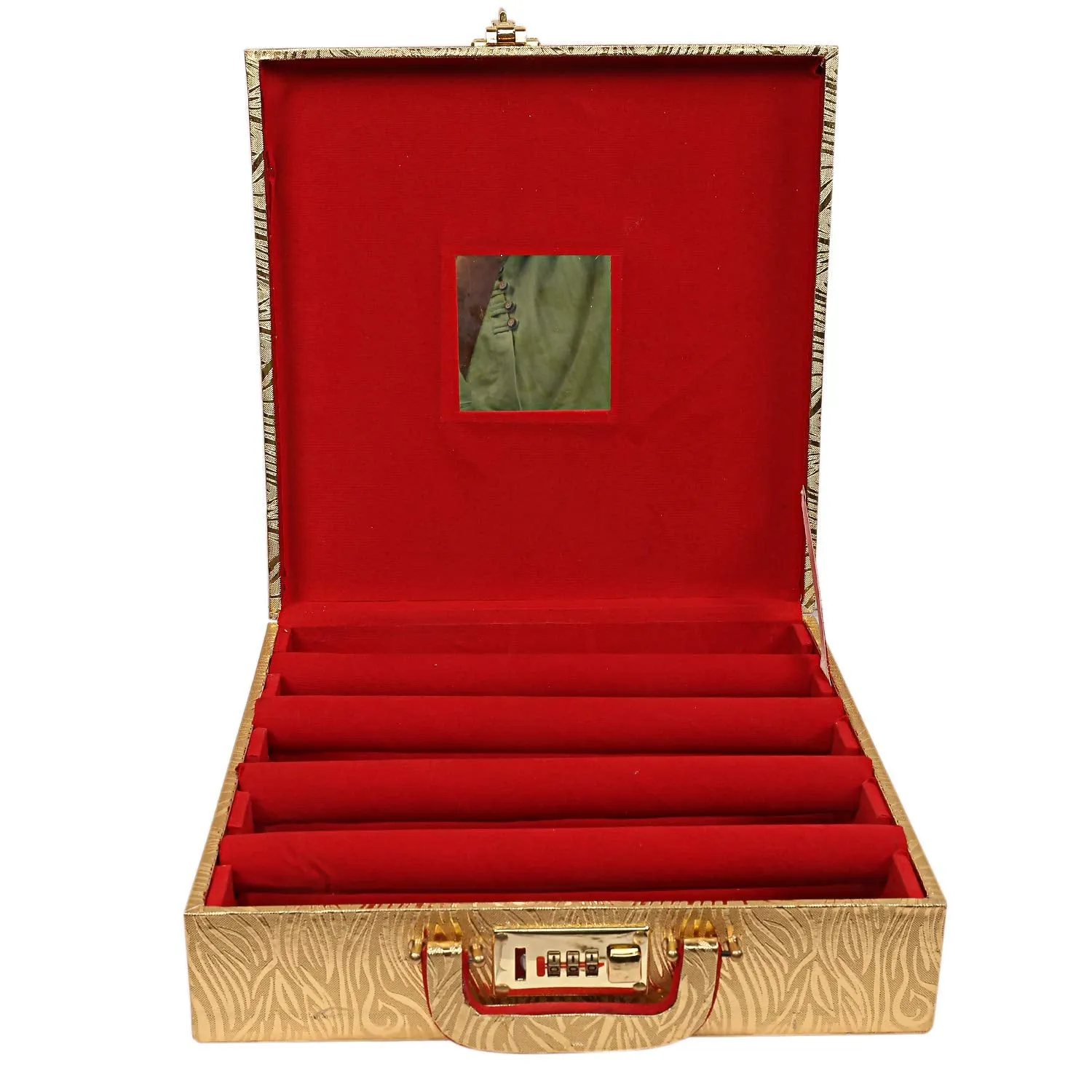Kuber Industries Wooden Four Rod Bangle Storage Box (Gold) -CTKTC8729