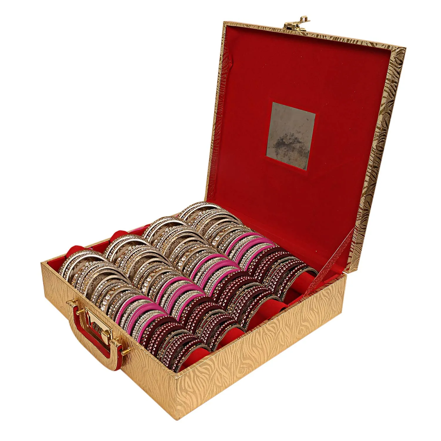 Kuber Industries Wooden Four Rod Bangle Storage Box (Gold) -CTKTC8729