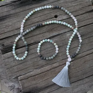 Labradorite Aquamarine Rose Quartz Yoga /Meditation Mala Beads