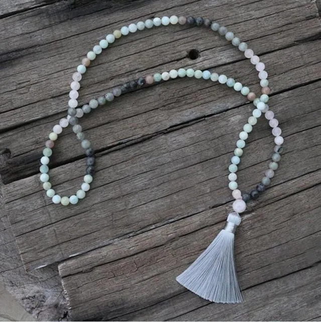 Labradorite Aquamarine Rose Quartz Yoga /Meditation Mala Beads