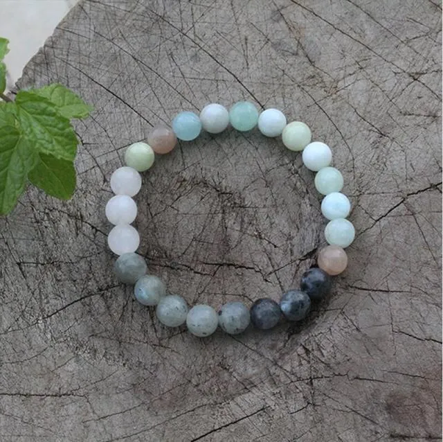 Labradorite Aquamarine Rose Quartz Yoga /Meditation Mala Beads