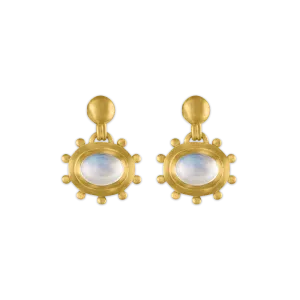 Large Rainbow Moonstone Granulated Bell Earrings