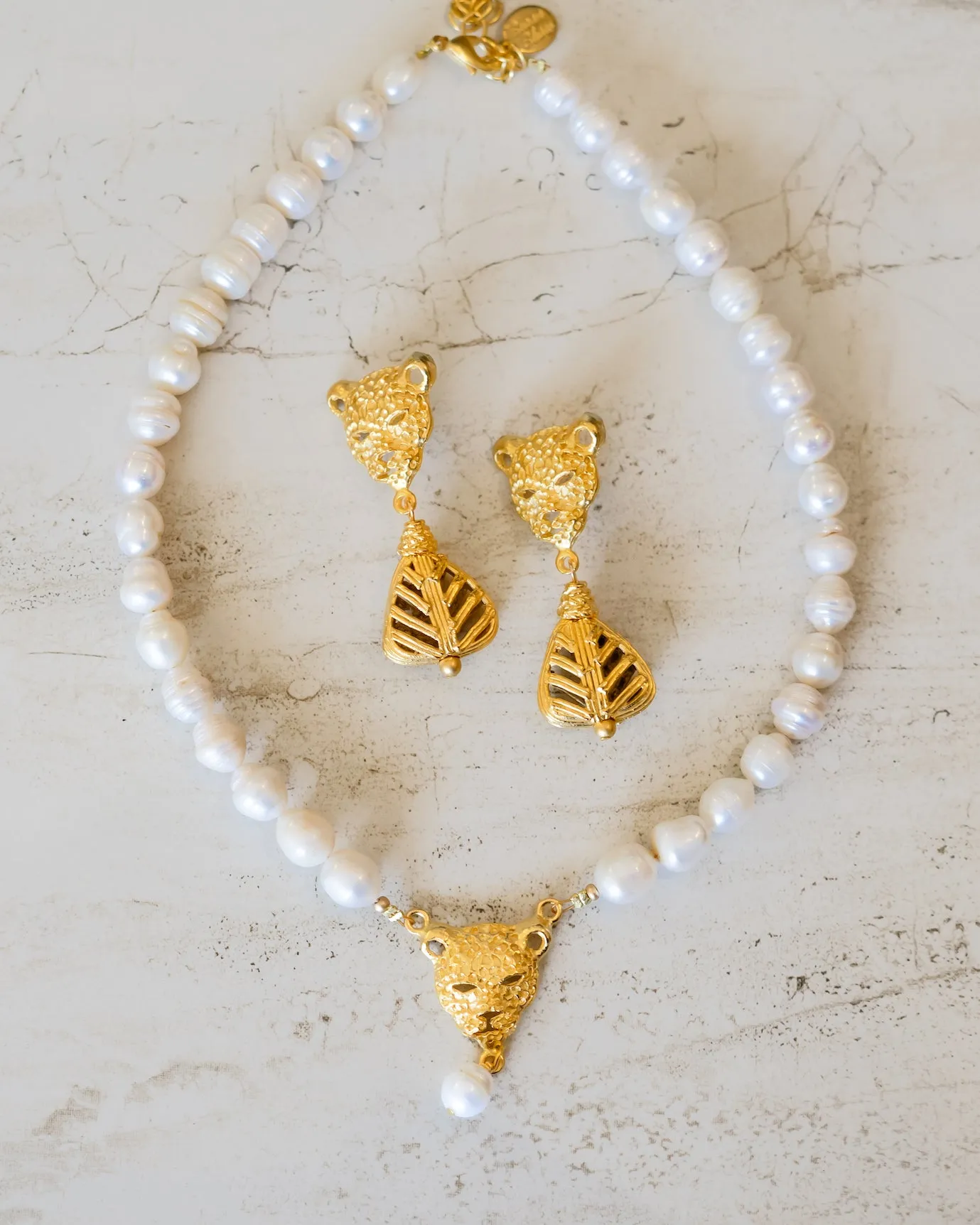 Leopard Head & Handmade Bead Earrings