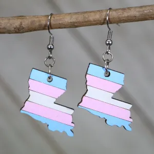 LGBTQIA  Louisiana Trans Flag Wooden Dangle Earrings by Cate's Concepts, LLC