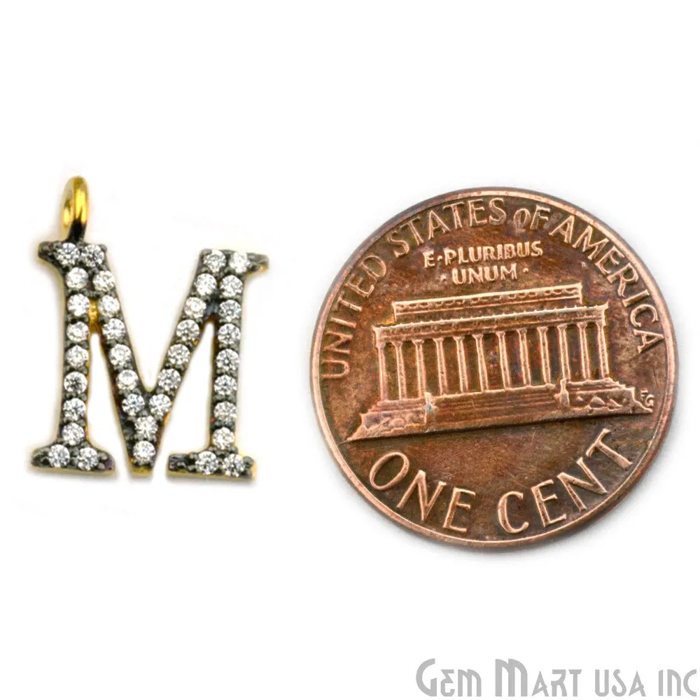 'M' Alphabet Charm CZ Pave Gold Vermeil Charm for Bracelet & Pendants