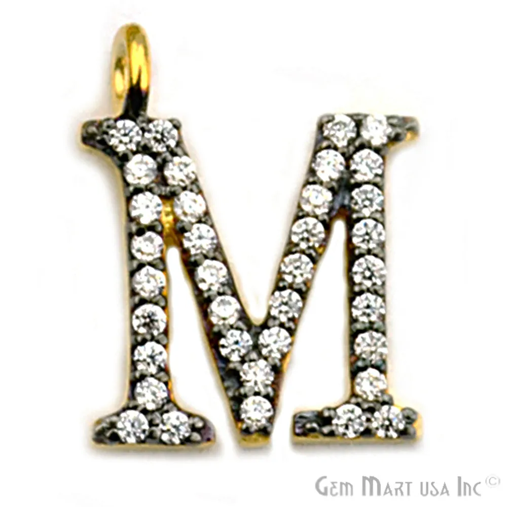 'M' Alphabet Charm CZ Pave Gold Vermeil Charm for Bracelet & Pendants