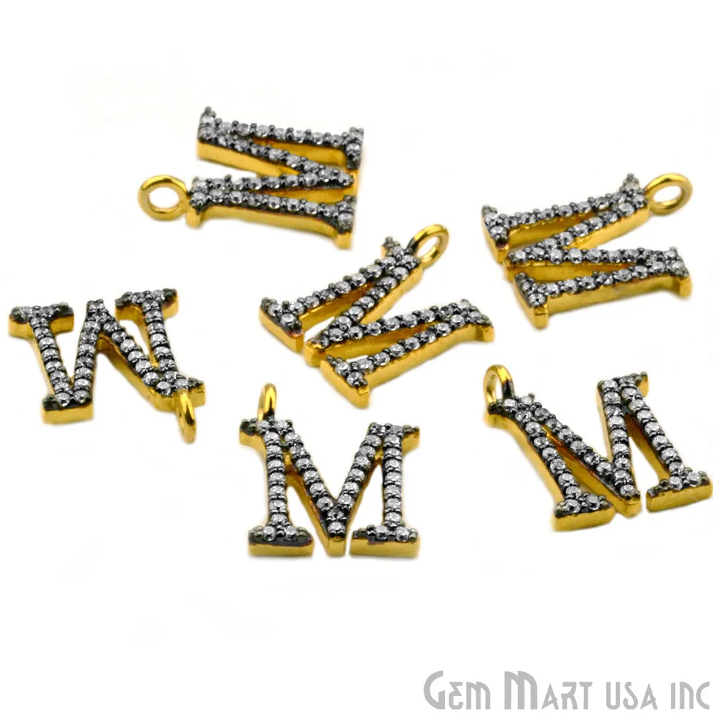 'M' Alphabet Charm CZ Pave Gold Vermeil Charm for Bracelet & Pendants