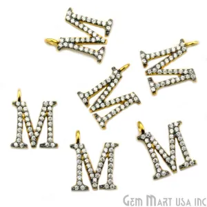 'M' Alphabet Charm CZ Pave Gold Vermeil Charm for Bracelet & Pendants