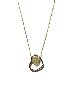 Maison heart — Green jade & zircon pendant necklace