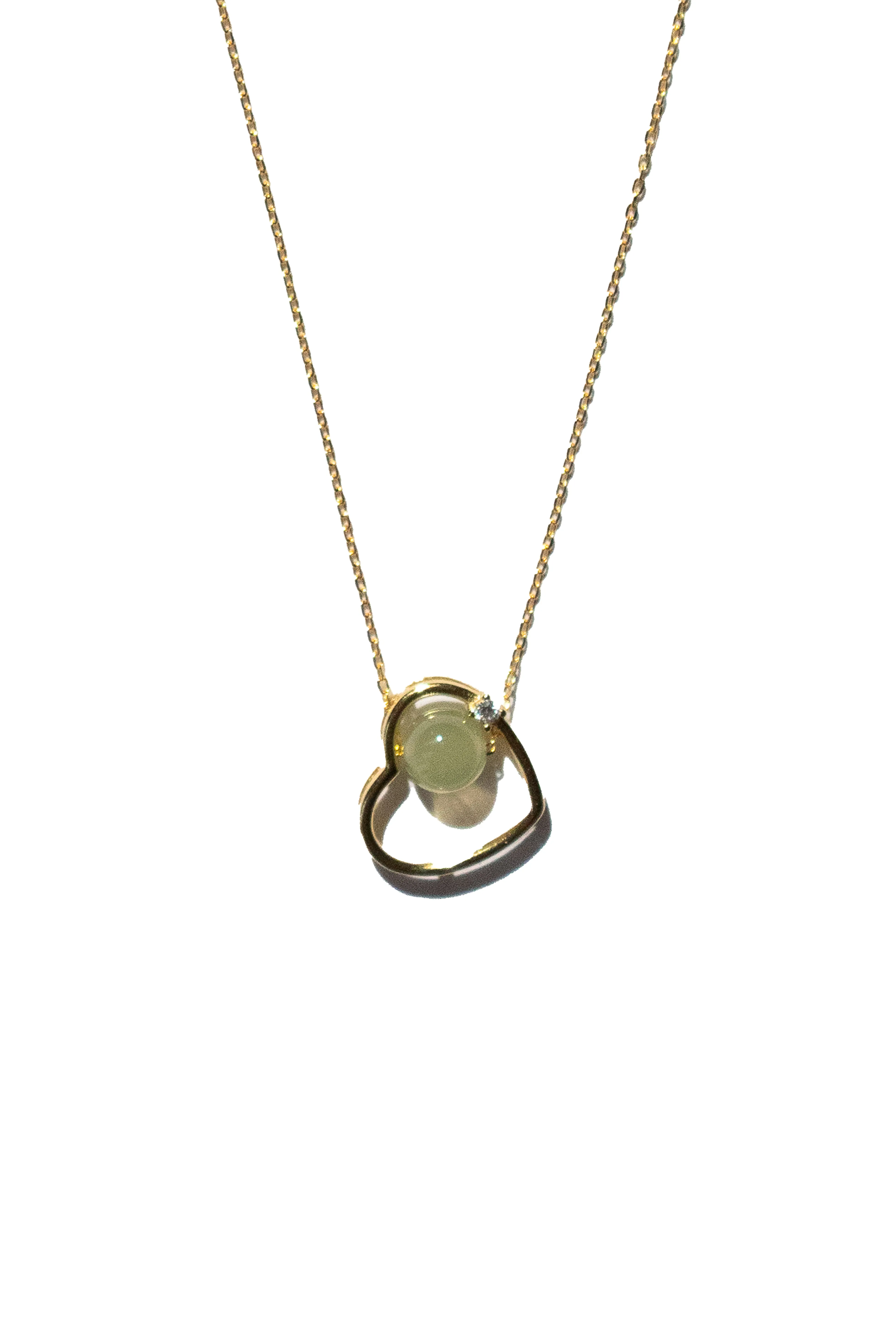 Maison heart — Green jade & zircon pendant necklace