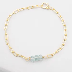 March Aquamarine Paper Clip Chain Bracelet