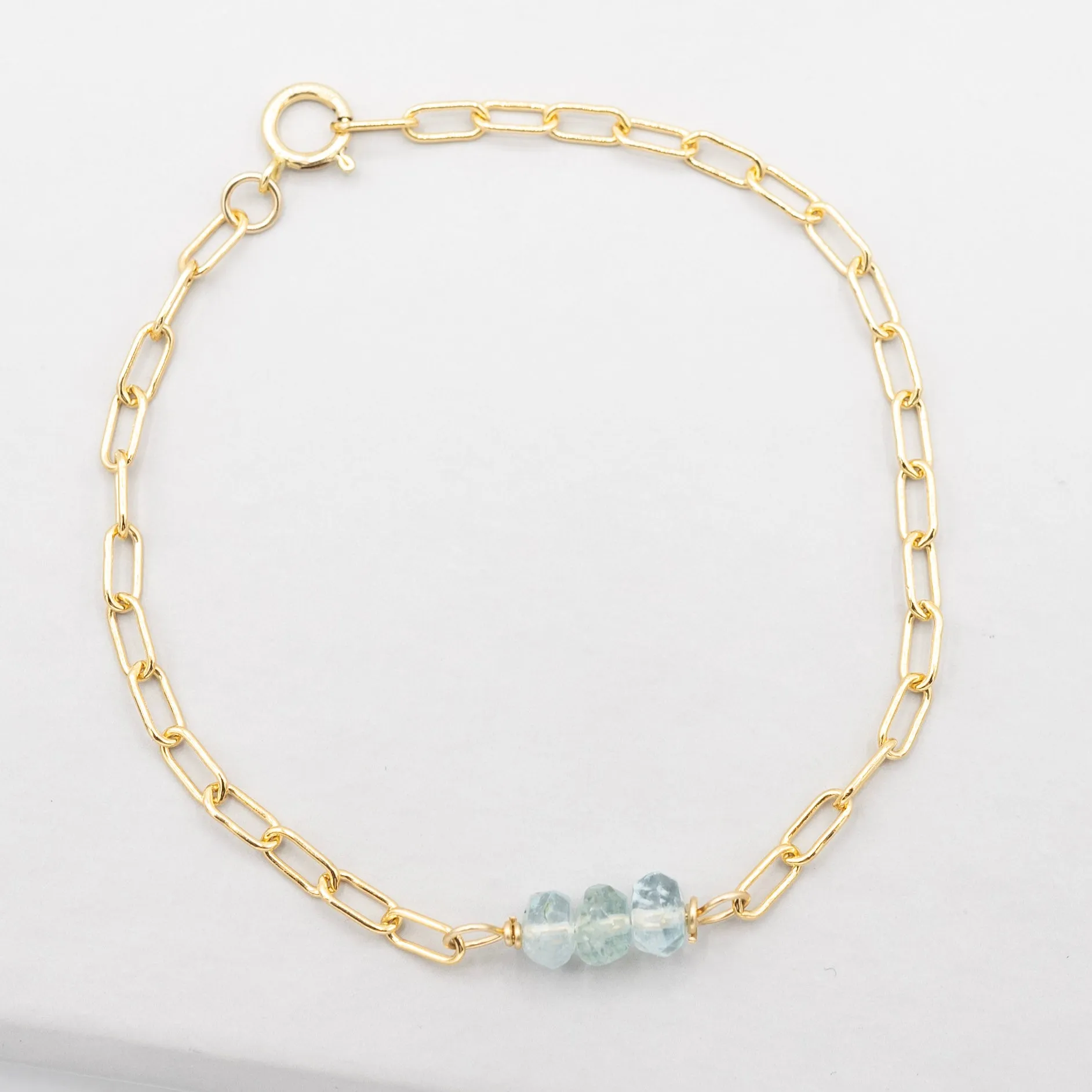 March Aquamarine Paper Clip Chain Bracelet