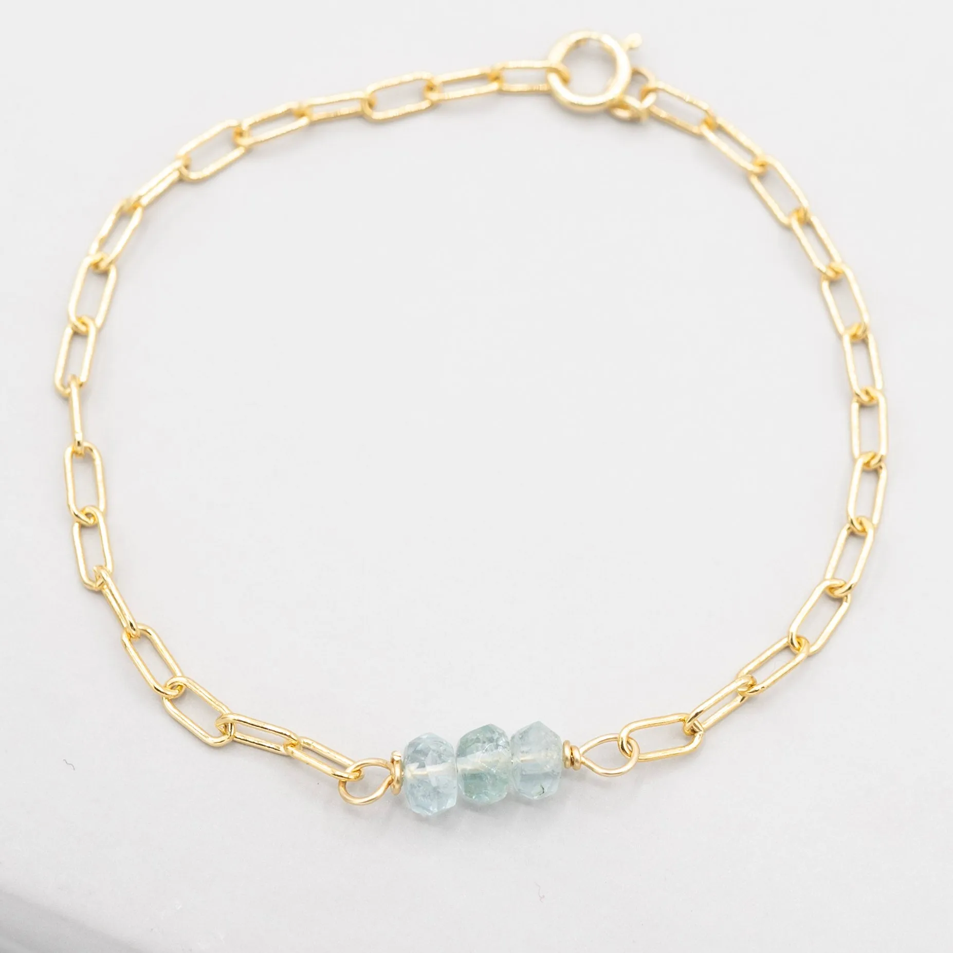 March Aquamarine Paper Clip Chain Bracelet