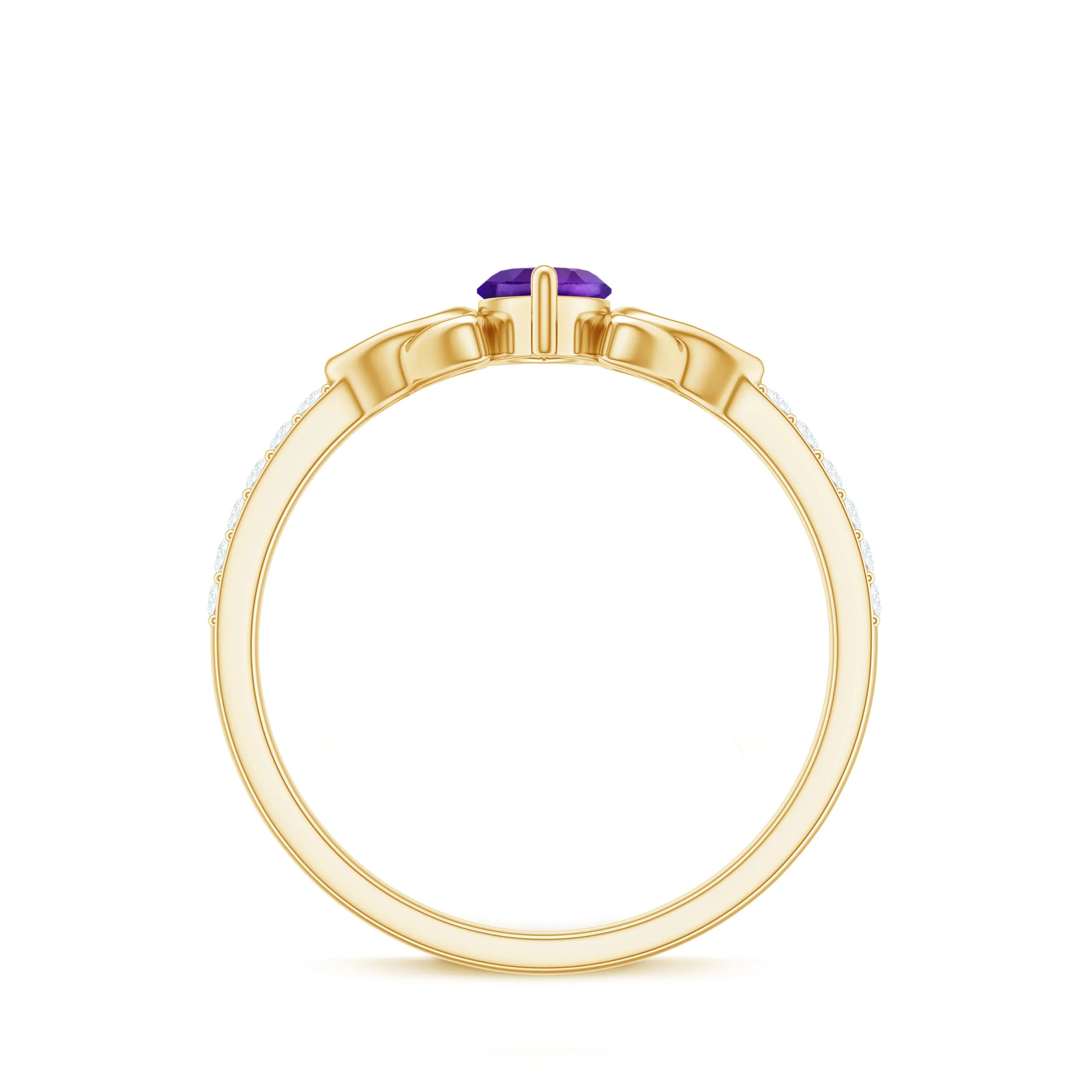 Marquise Cut Amethyst Solitaire Celtic Knot Ring with Diamond Side Stones