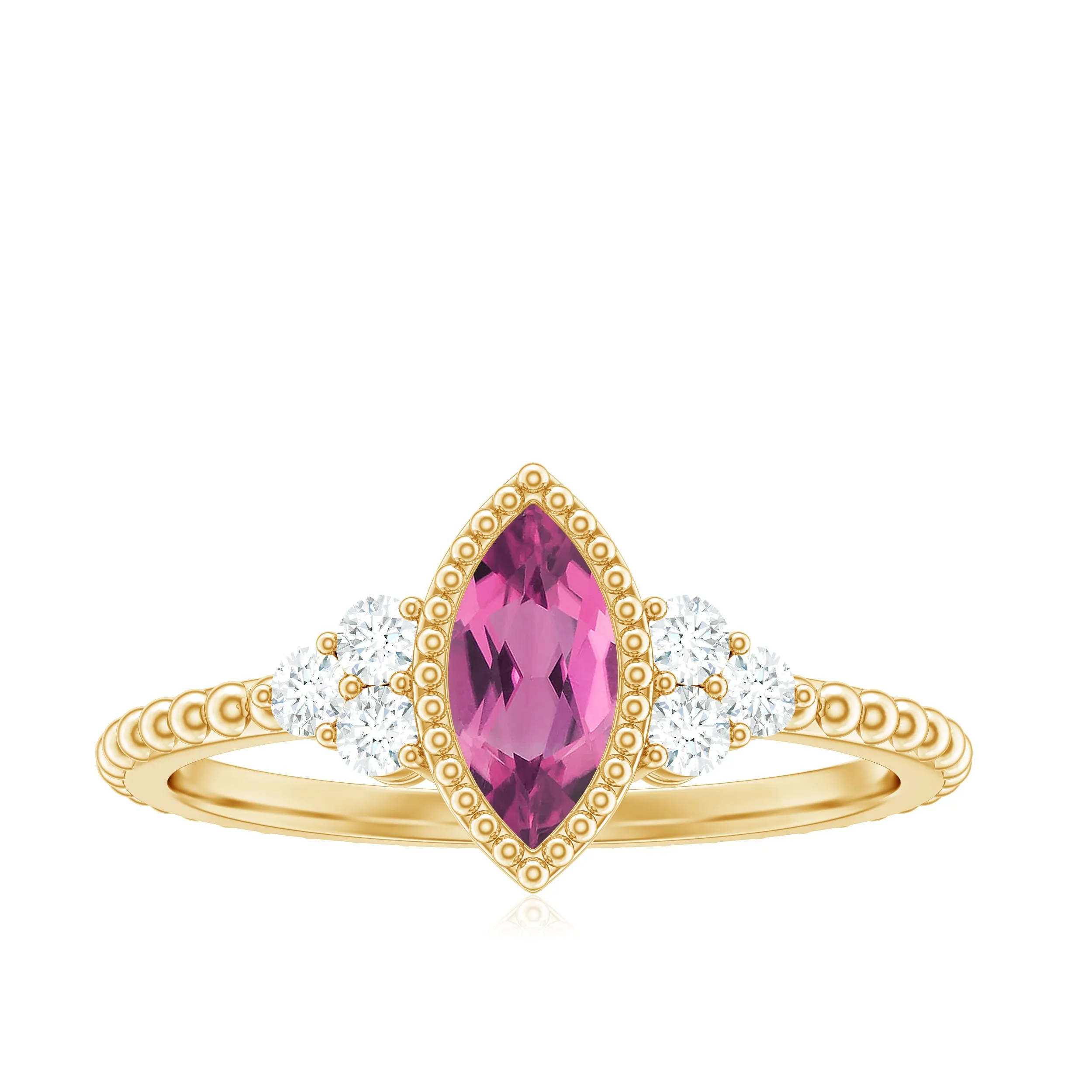 Marquise Shape Pink Tourmaline Solitaire Promise Ring with Diamond