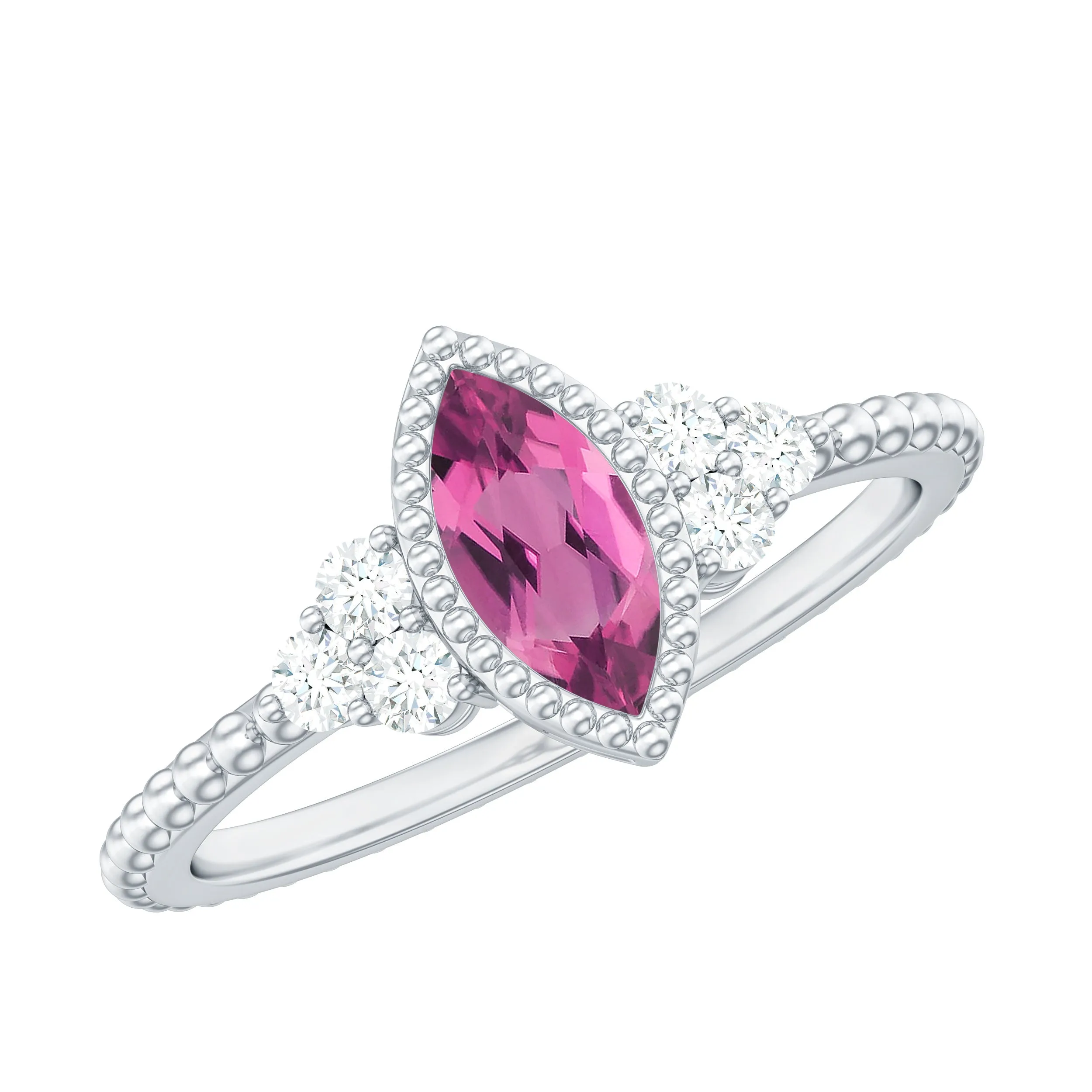 Marquise Shape Pink Tourmaline Solitaire Promise Ring with Diamond
