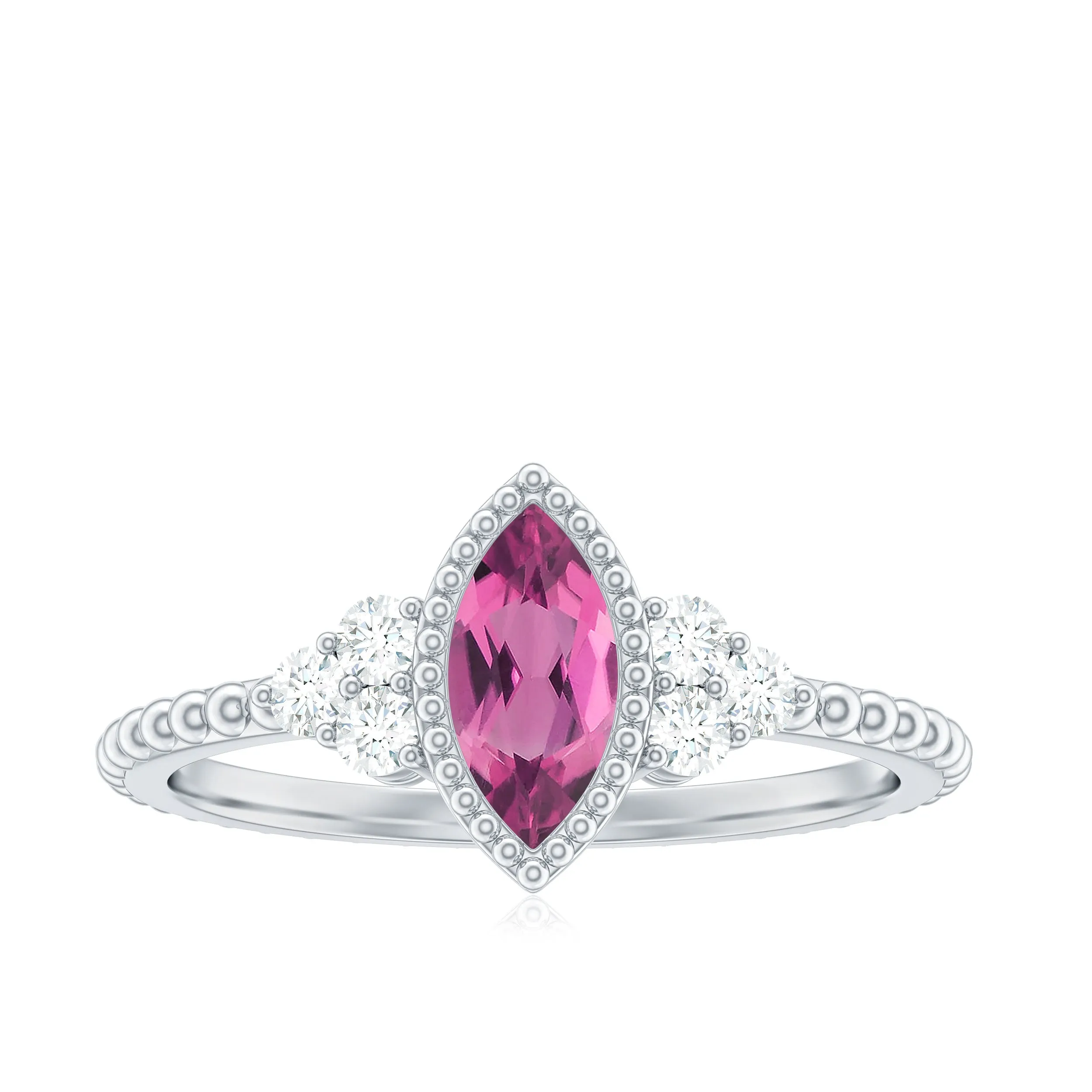 Marquise Shape Pink Tourmaline Solitaire Promise Ring with Diamond