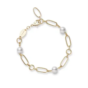 Mikimoto 18K Yellow Gold Chain Link Akoya Pearl Bracelet