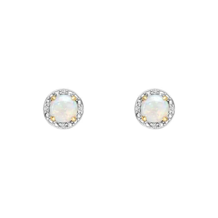 Milena Round Diamond Surround Opal Stud Earrings in 9ct Gold