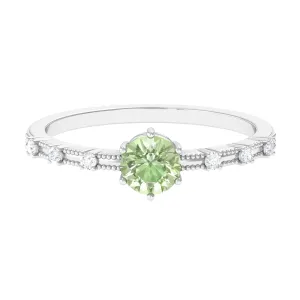 Minimal Green Sapphire Solitaire Ring with Diamond