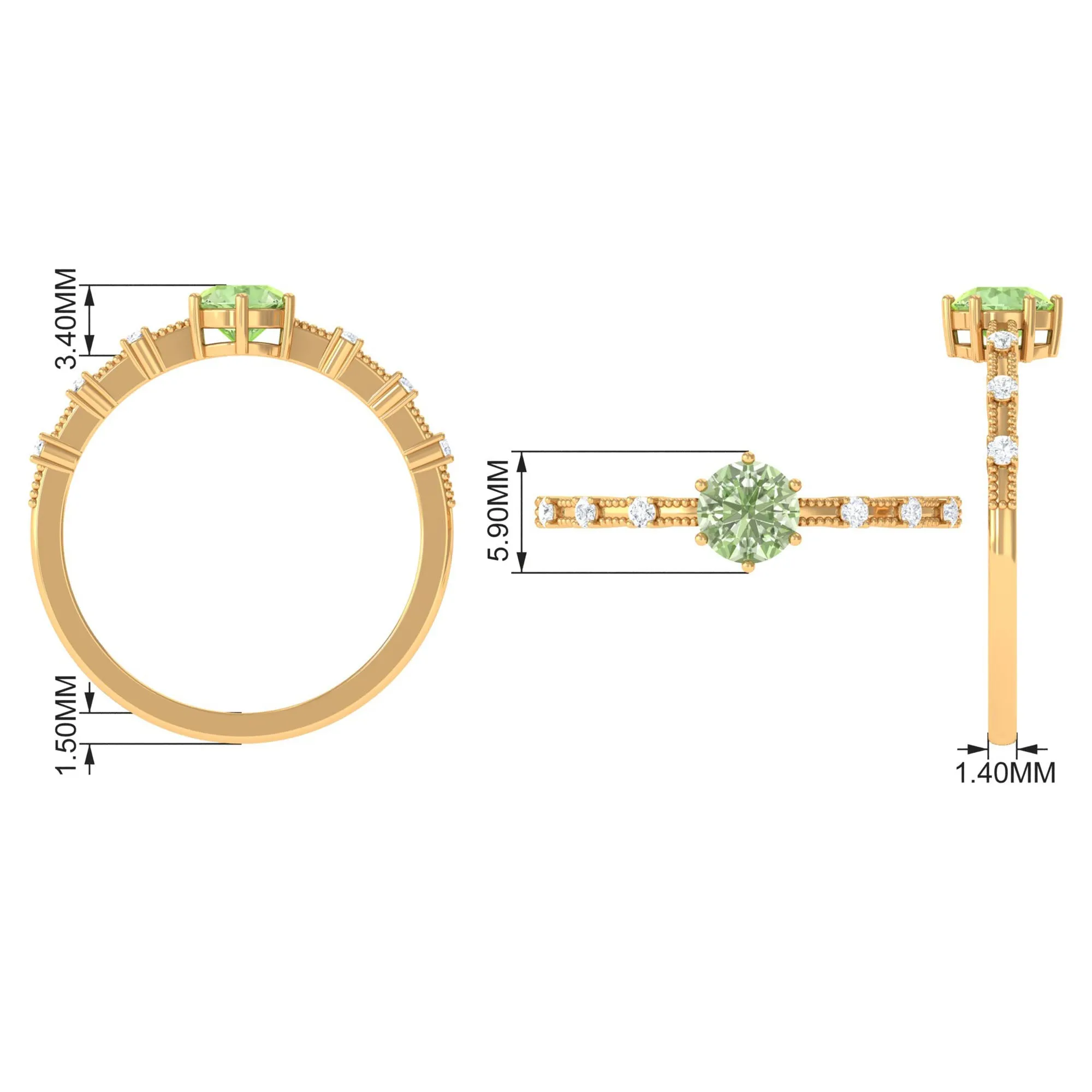 Minimal Green Sapphire Solitaire Ring with Diamond
