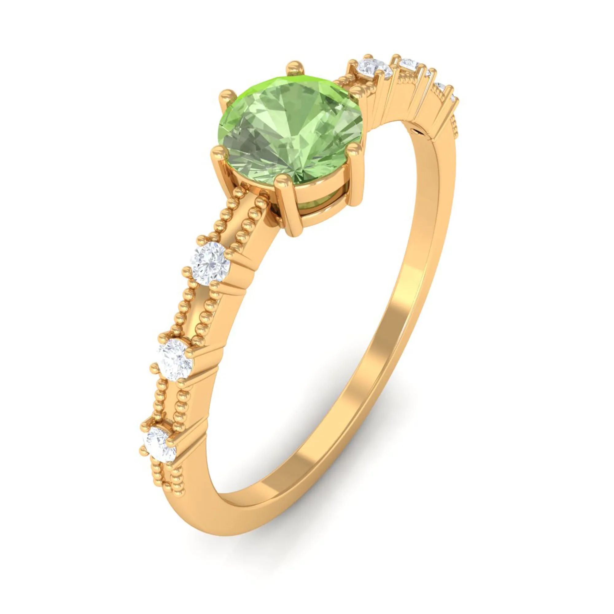 Minimal Green Sapphire Solitaire Ring with Diamond