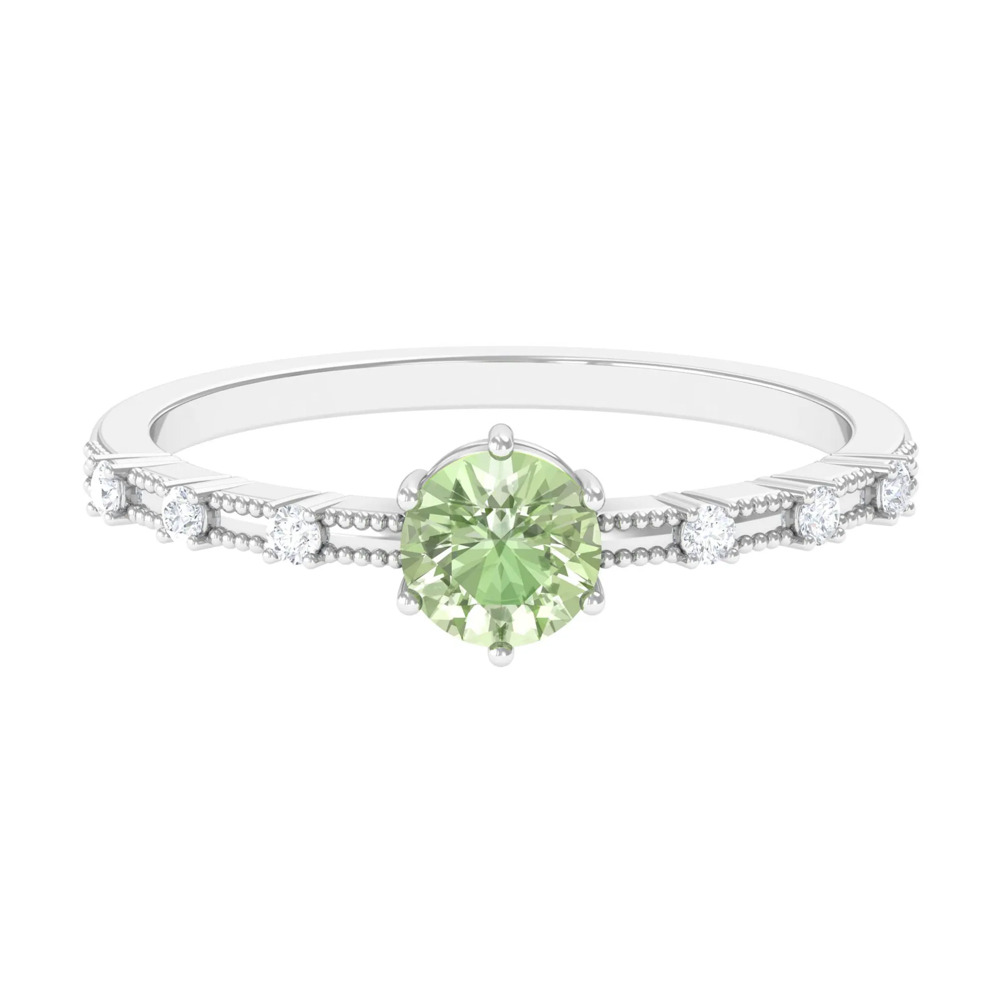 Minimal Green Sapphire Solitaire Ring with Diamond