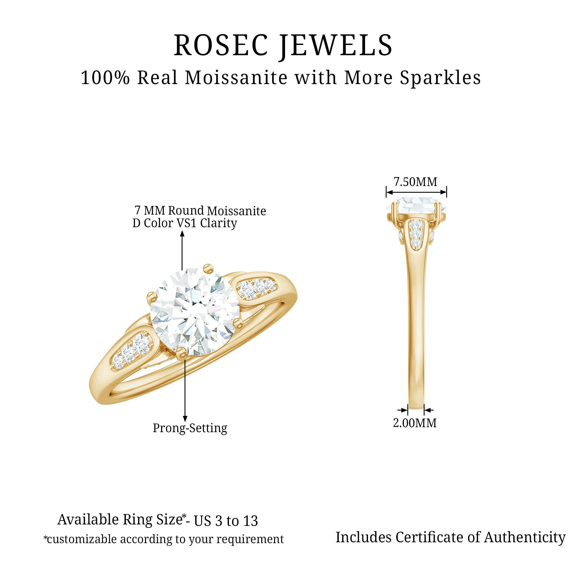 Minimal Round Cut Moissanite Engagement Ring for Women