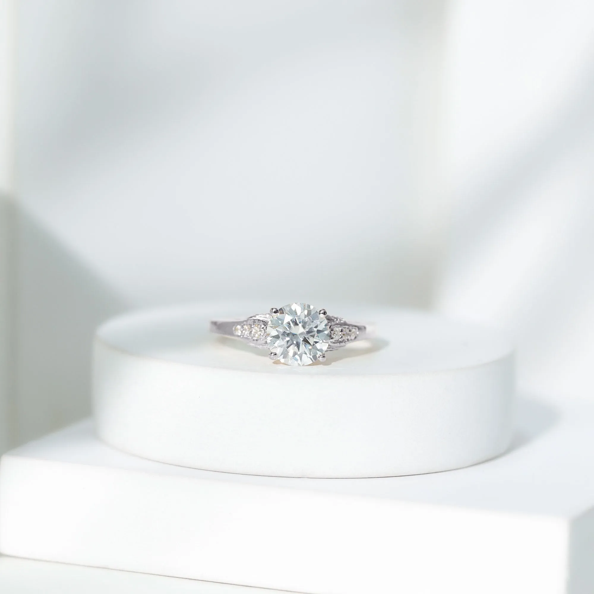 Minimal Round Cut Moissanite Engagement Ring for Women