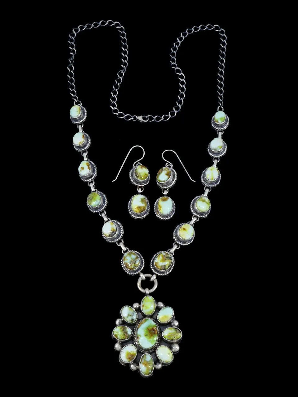 Native American Palomino Variscite Necklace and Earring Set