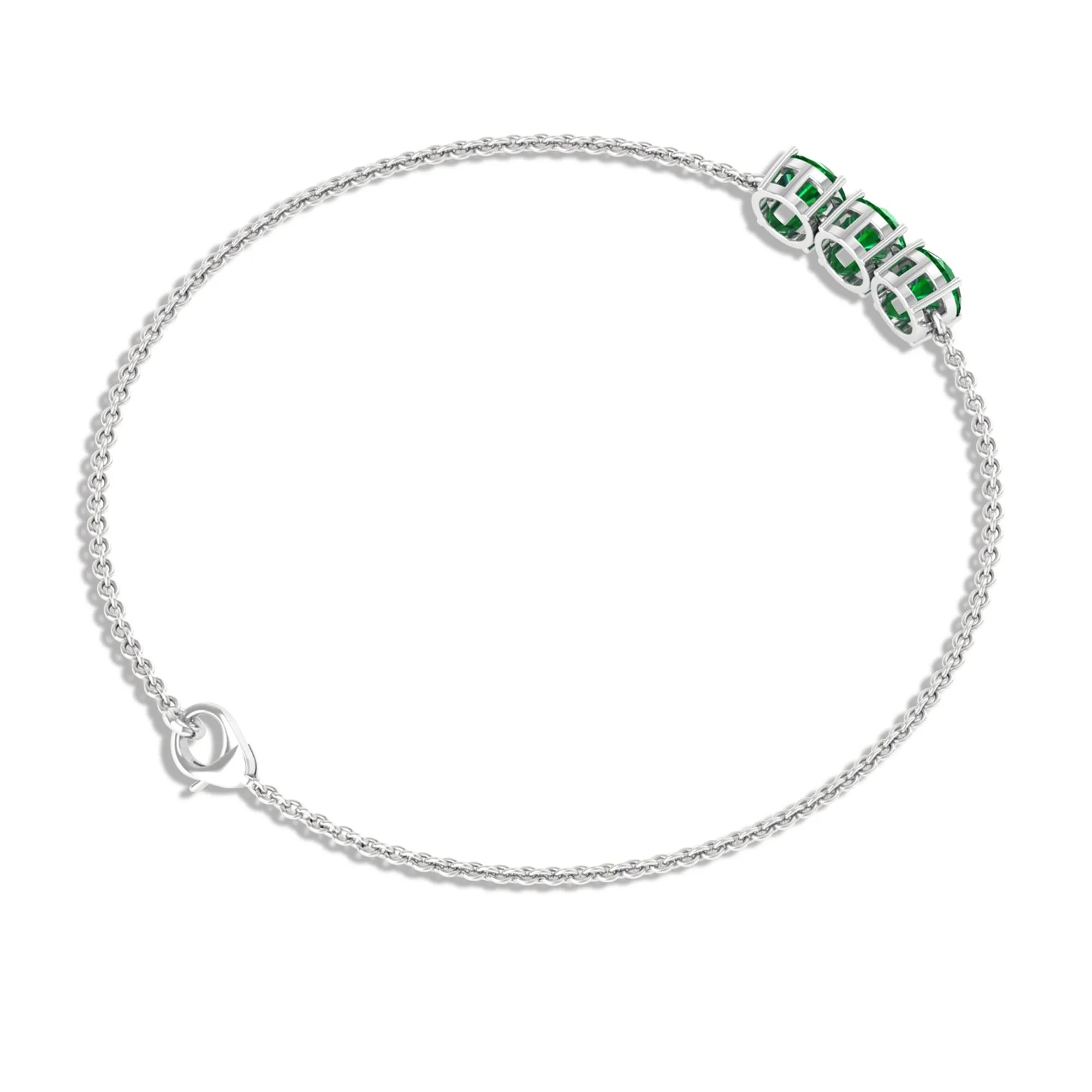 Natural Emerald Three Stone Chain Bracelet