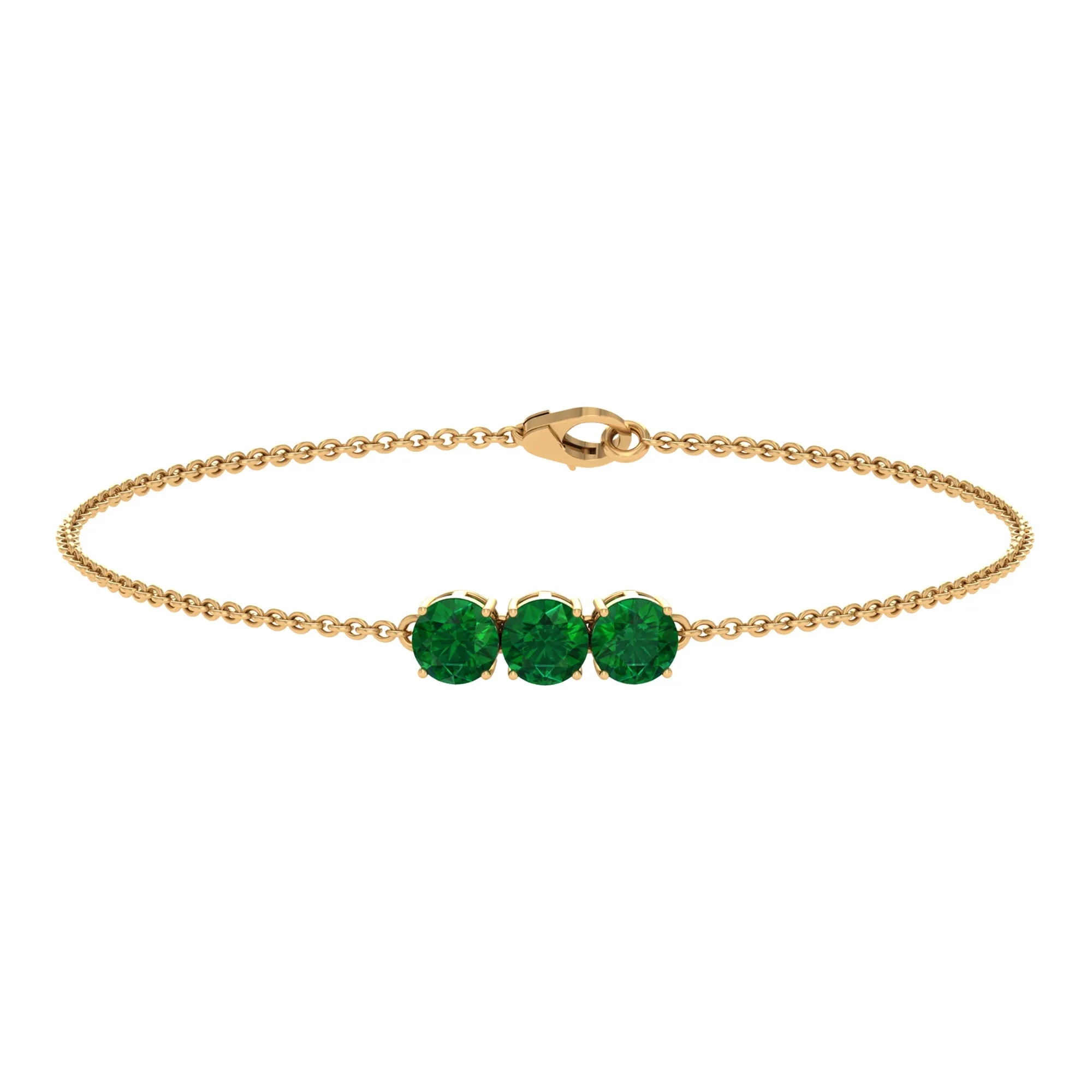 Natural Emerald Three Stone Chain Bracelet