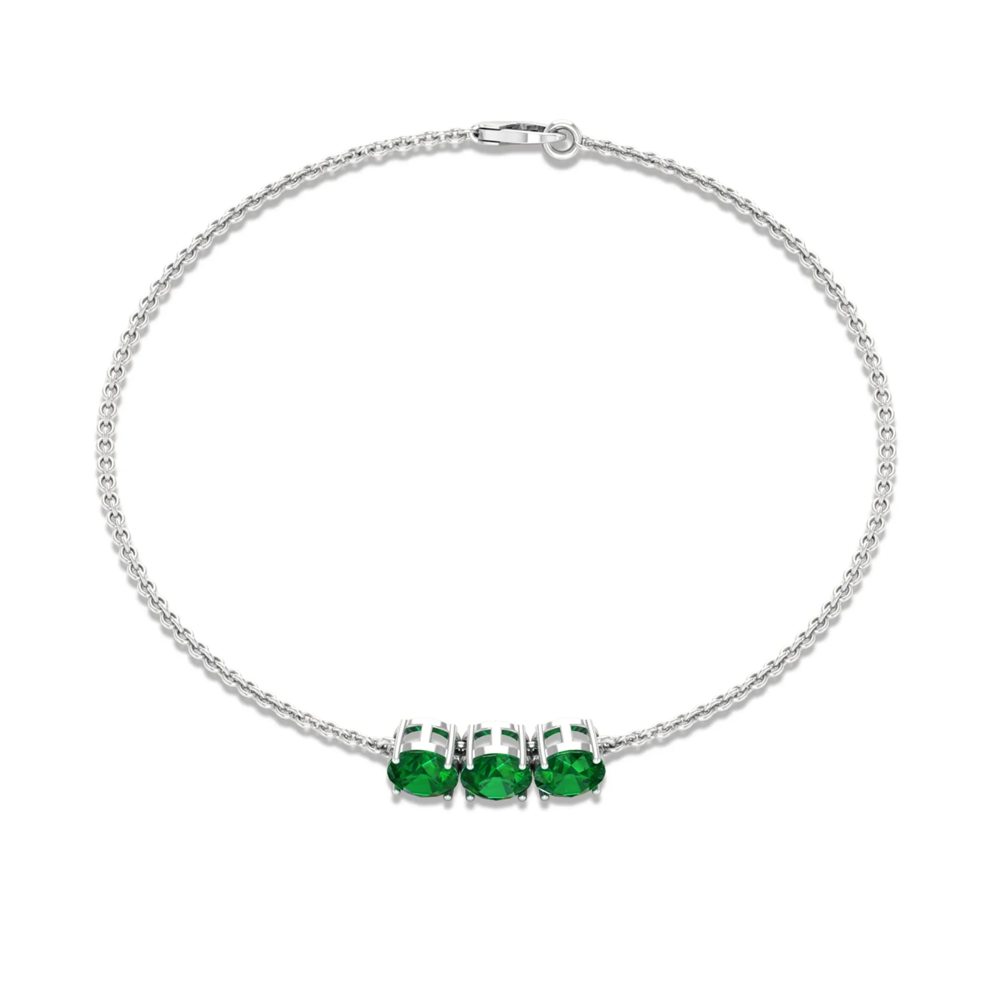 Natural Emerald Three Stone Chain Bracelet