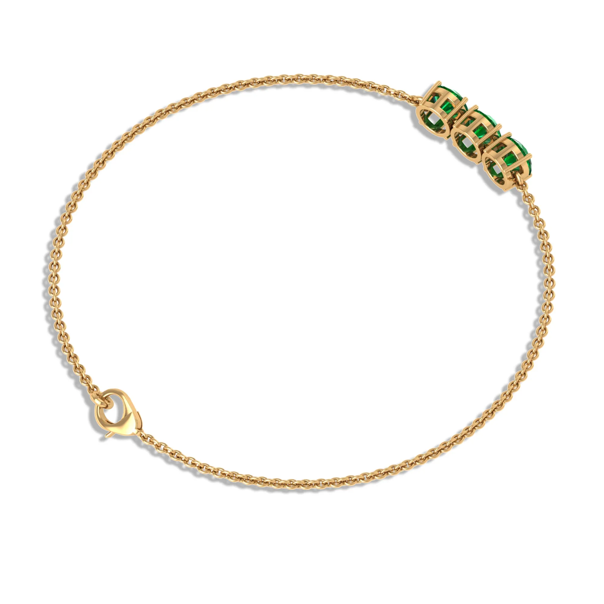Natural Emerald Three Stone Chain Bracelet