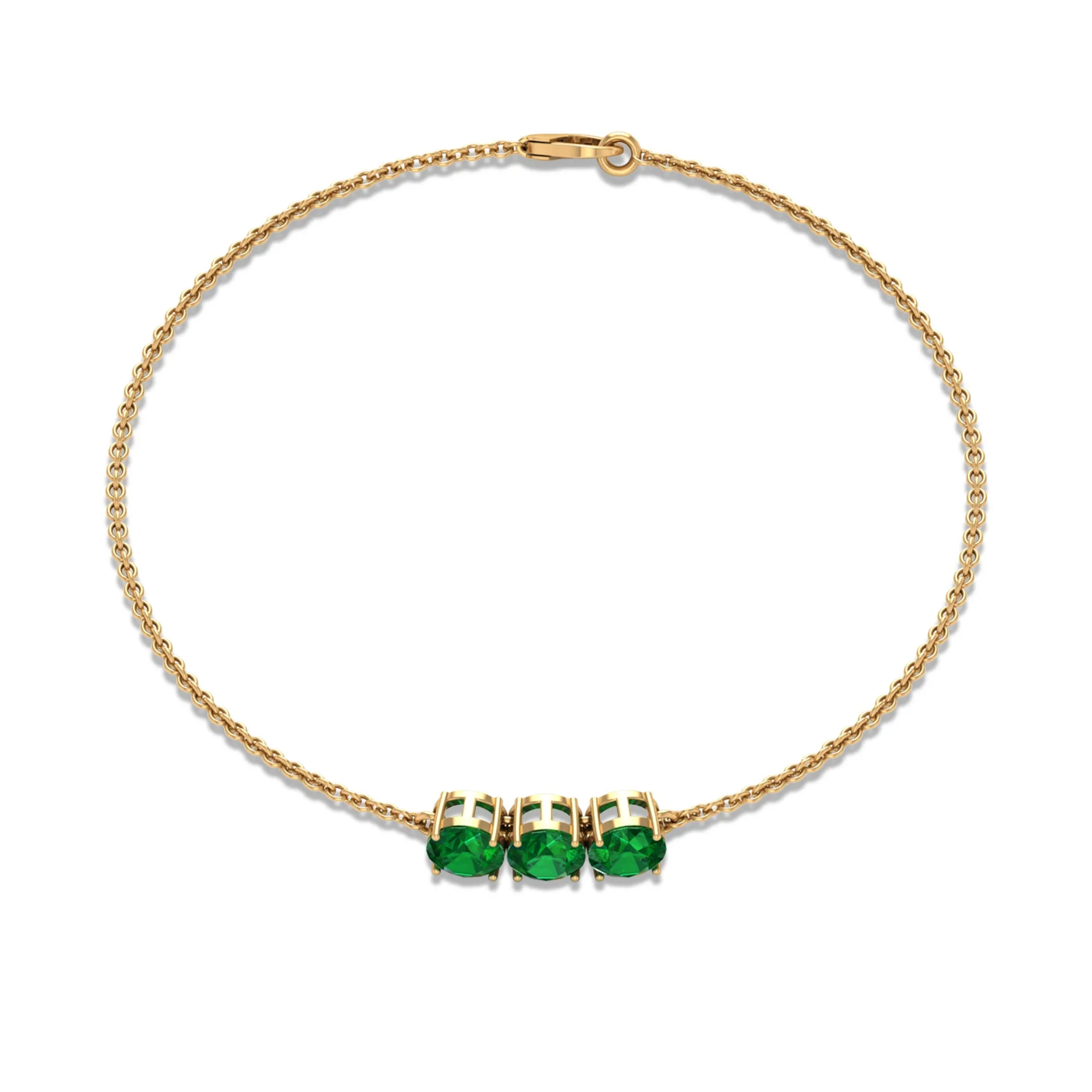 Natural Emerald Three Stone Chain Bracelet