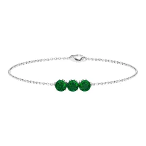 Natural Emerald Three Stone Chain Bracelet
