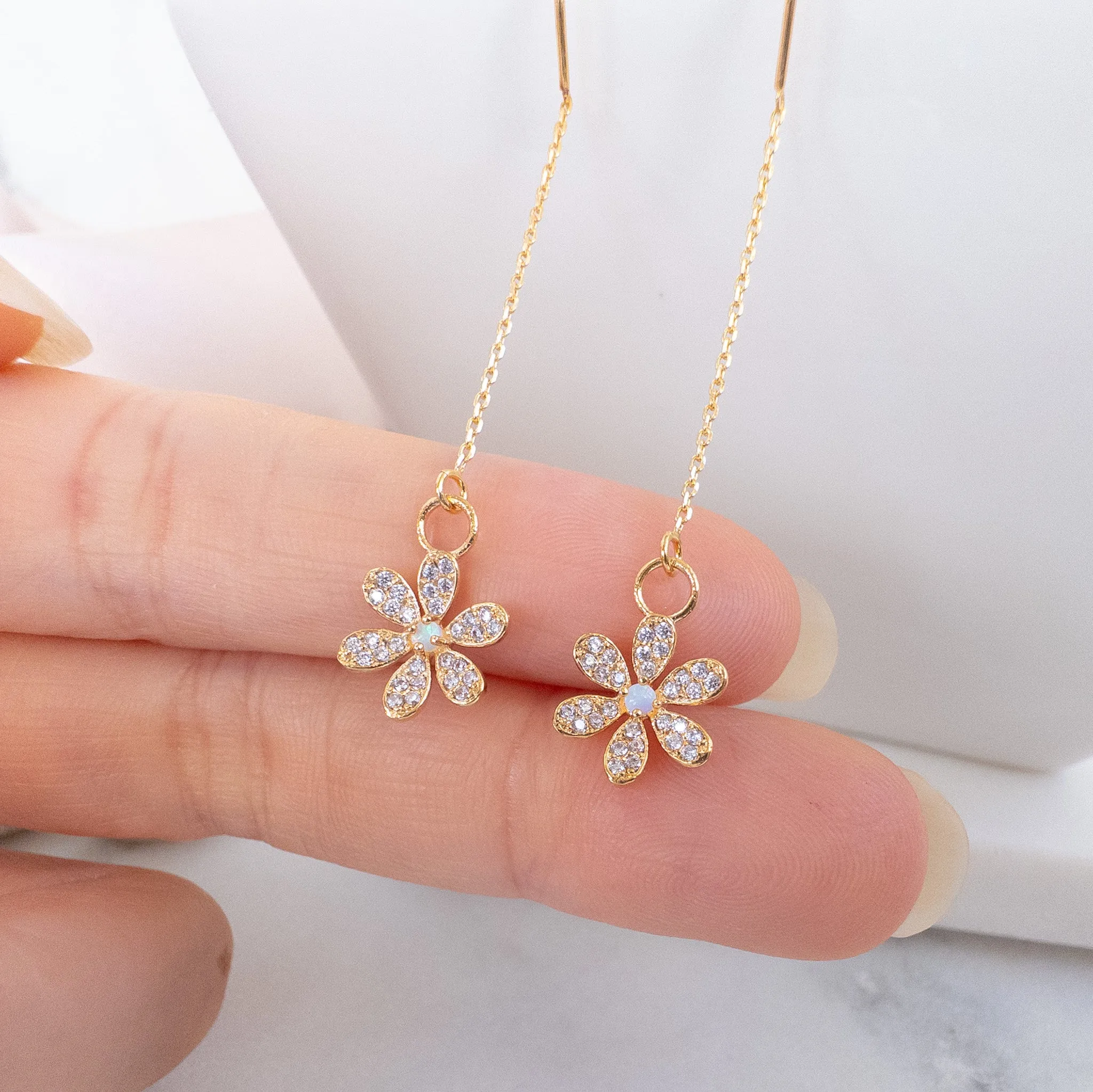 Opal Daisy Threader Earrings