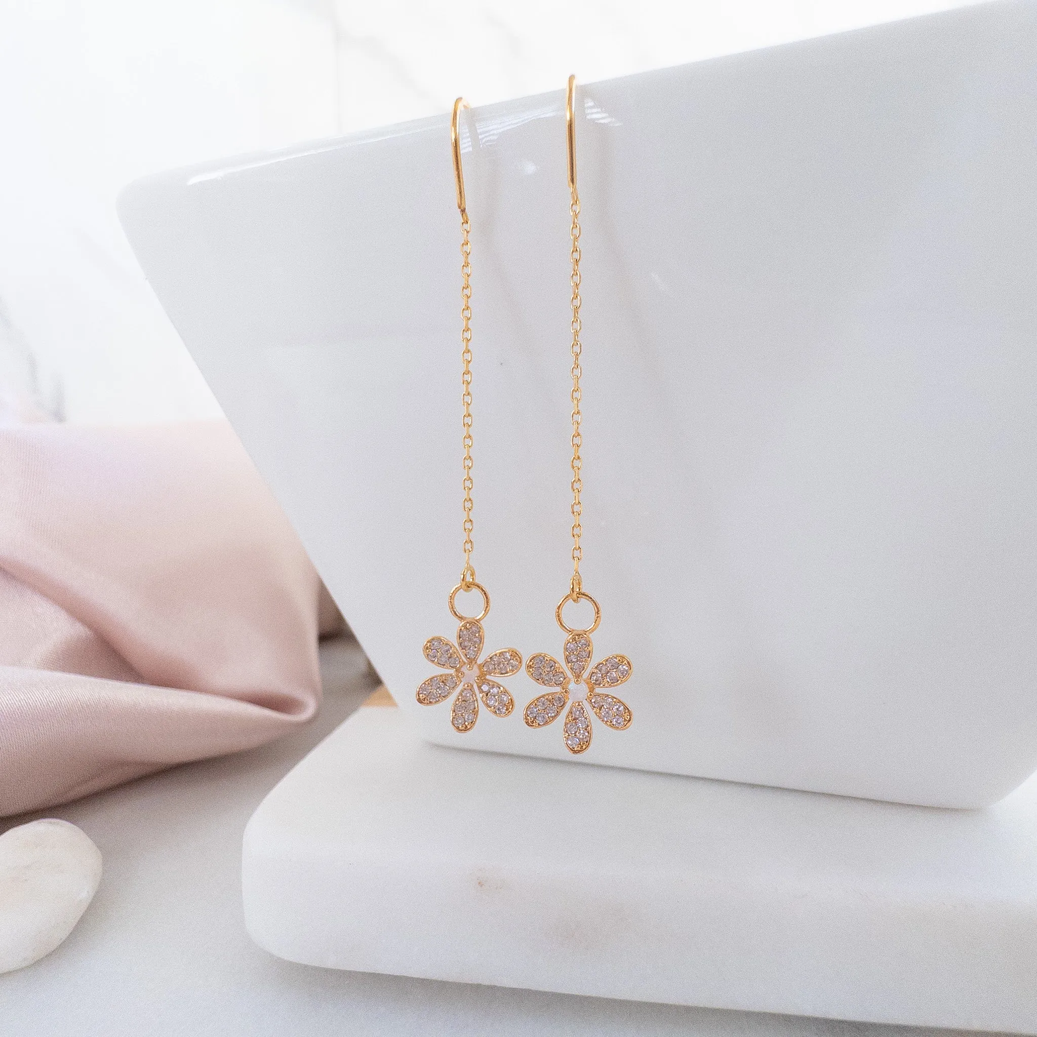 Opal Daisy Threader Earrings