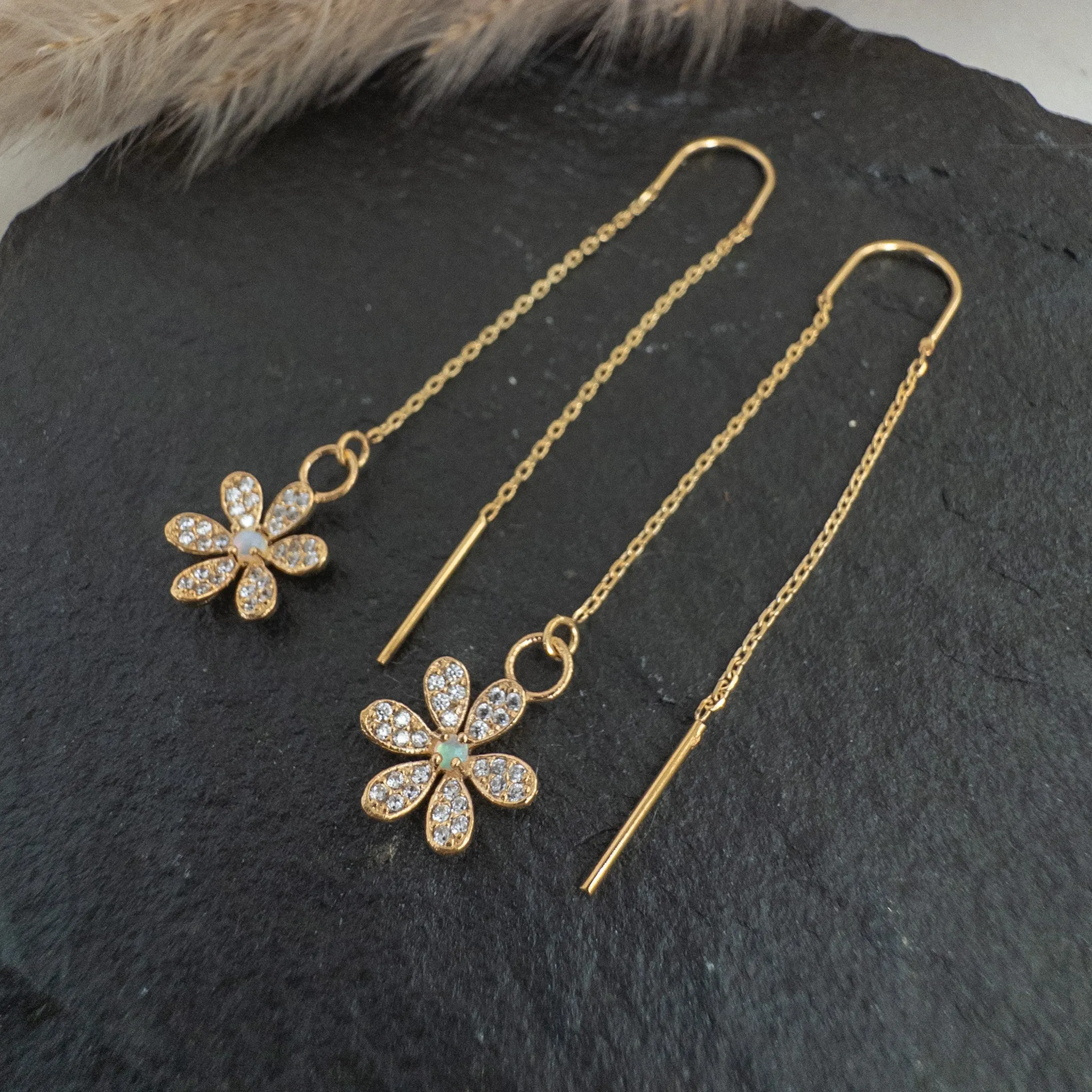 Opal Daisy Threader Earrings