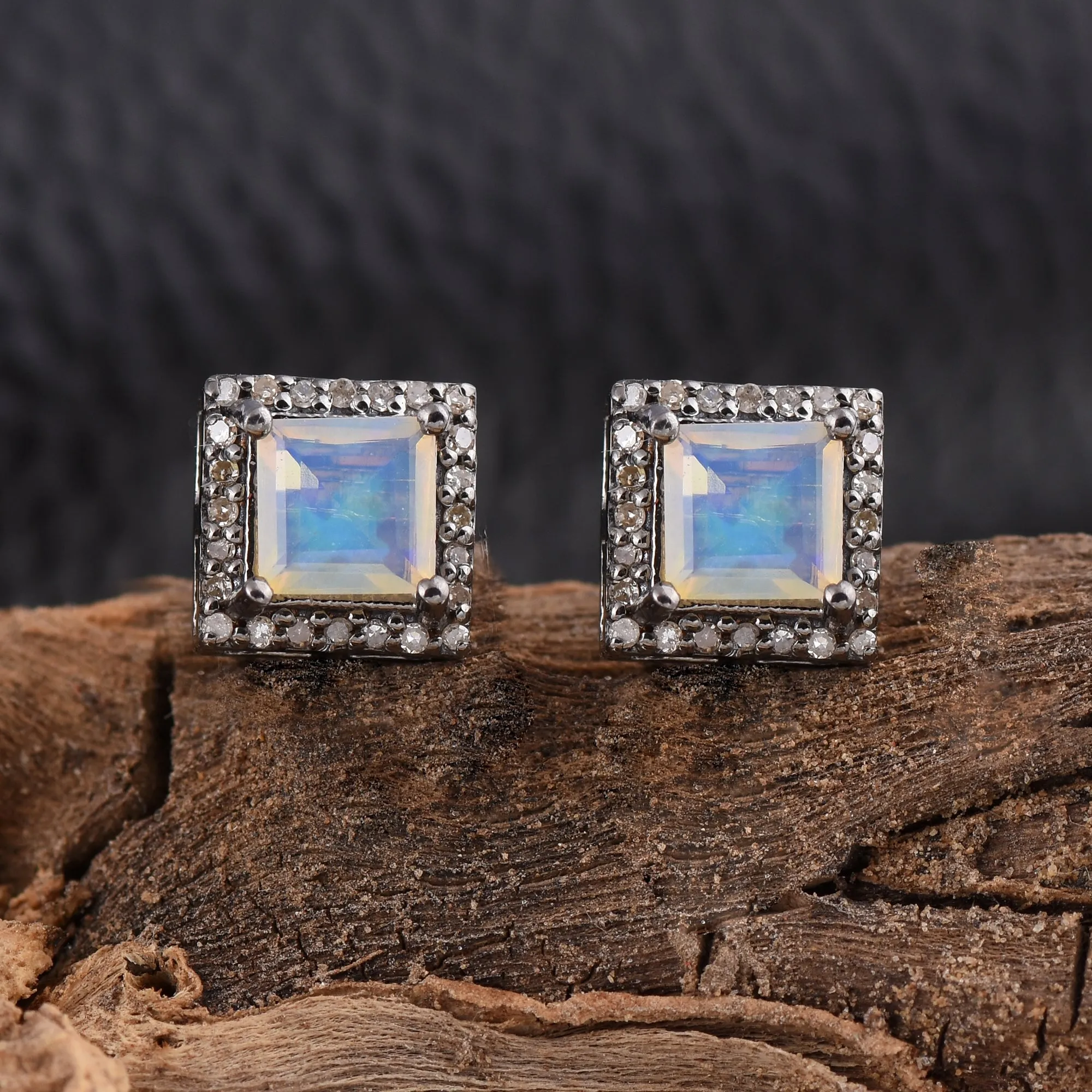 Opal Diamond Studs