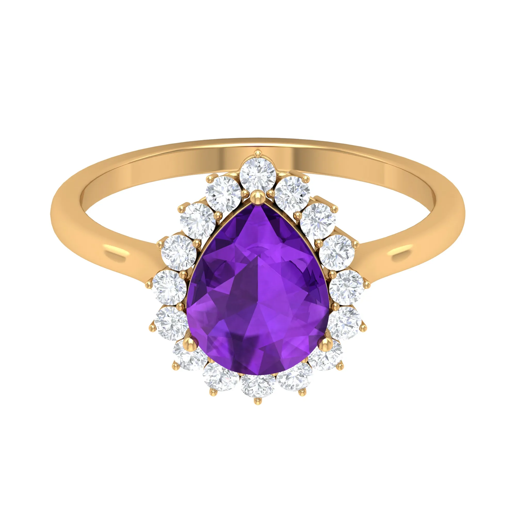 Pear Shape Amethyst Teardrop Ring with Diamond Halo