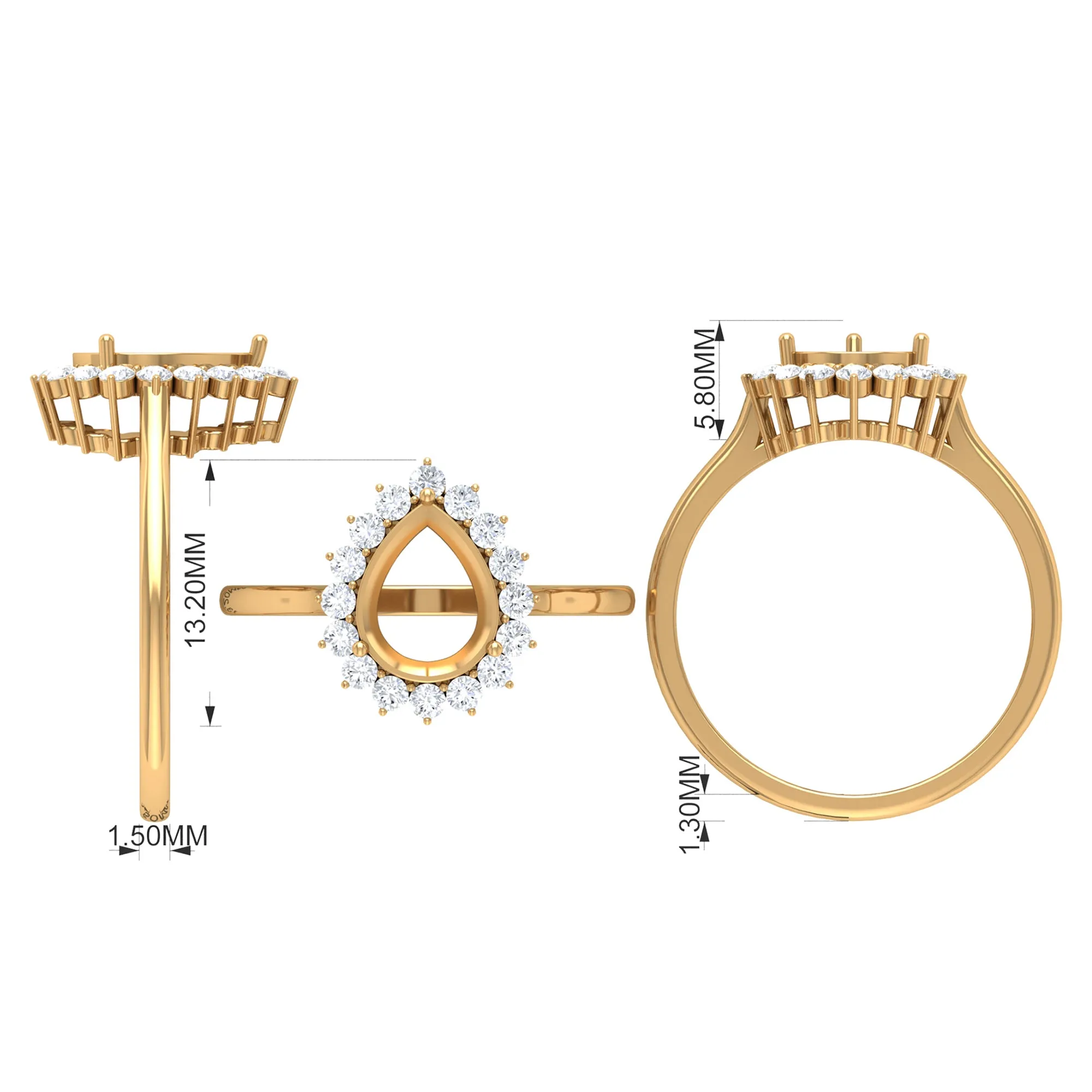 Pear Shape Amethyst Teardrop Ring with Diamond Halo