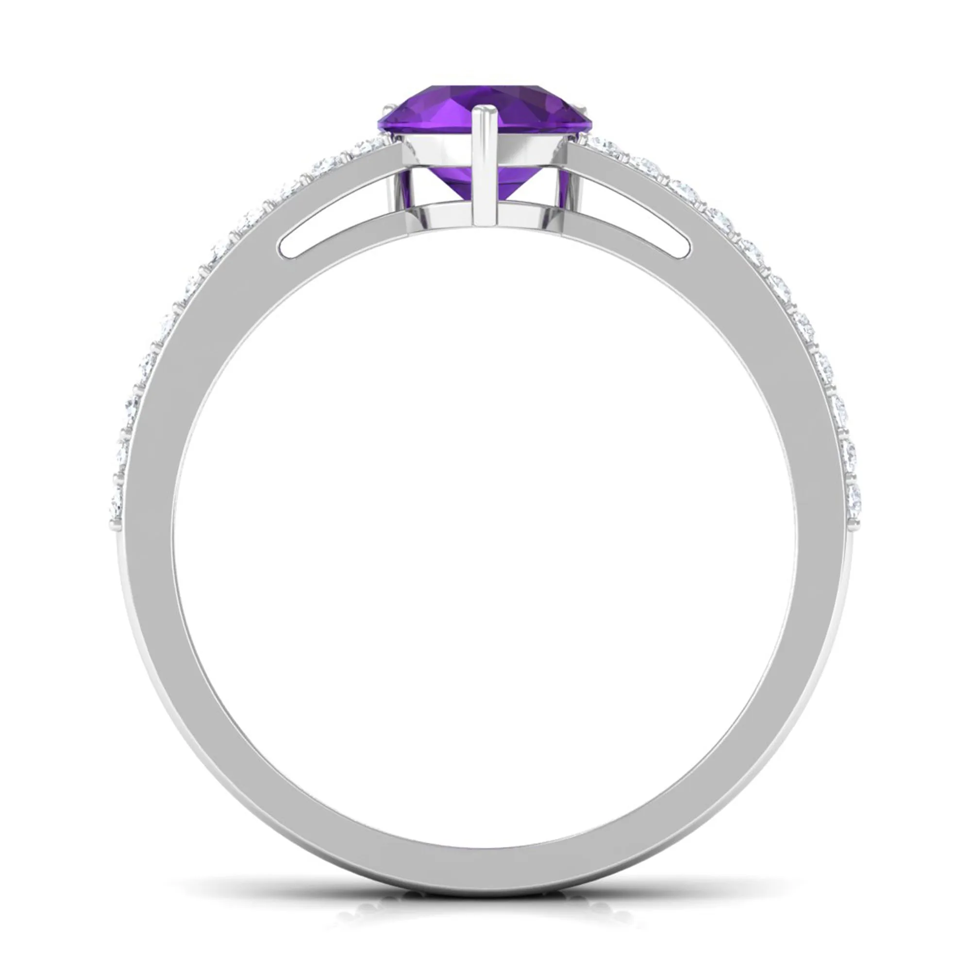 Pear Shaped Amethyst and Diamond Solitaire Ring with Twisted Rope